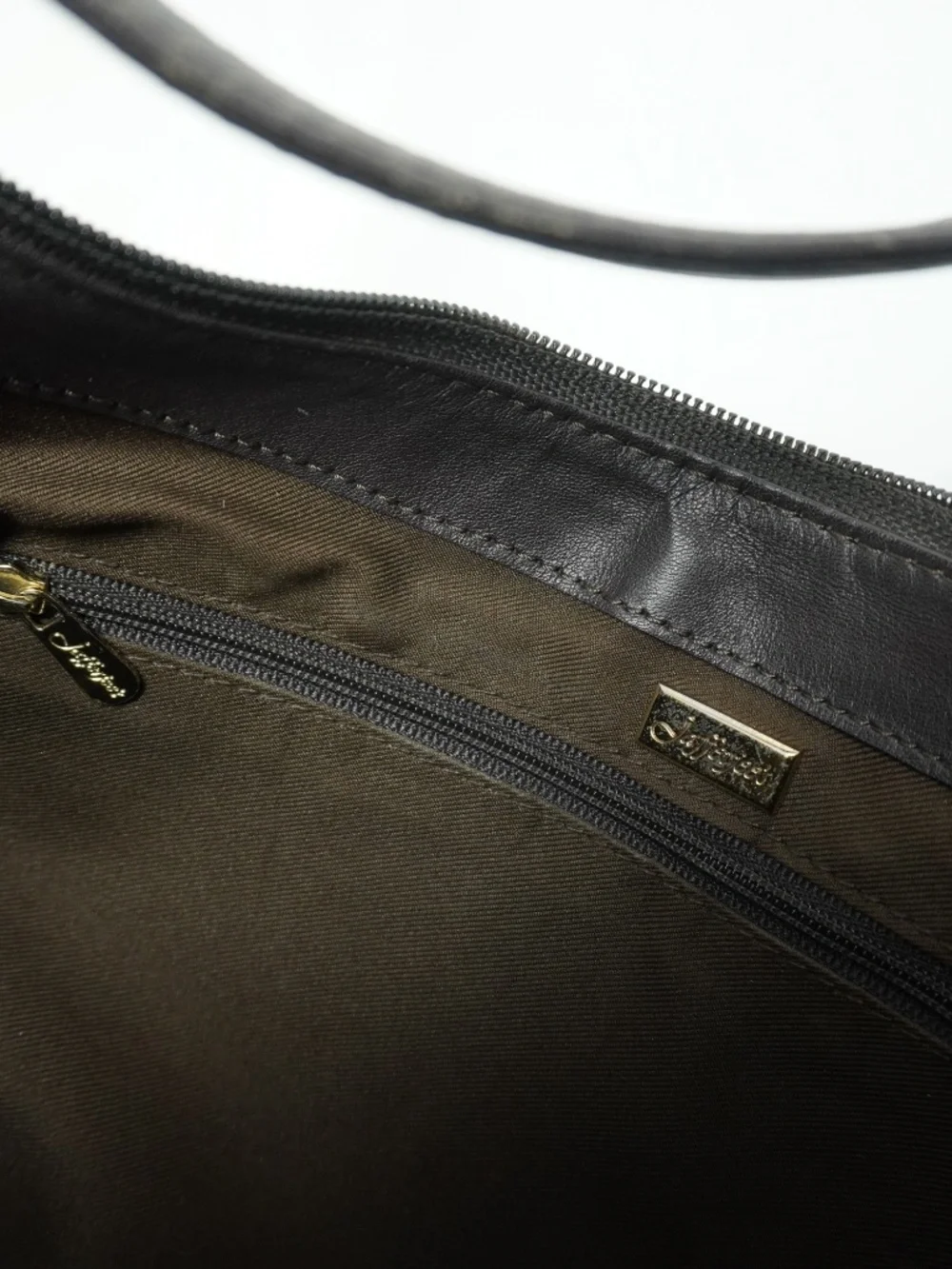 Jafferjees Mongram Brown Leather Shoulder Bag
